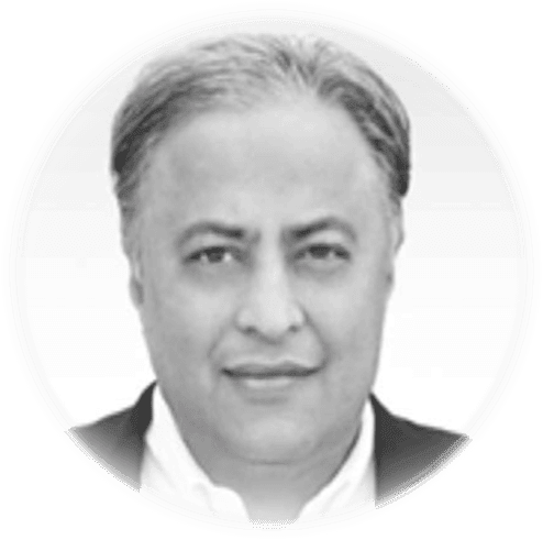 Black and white portrait of a man in a suit, facing forward.